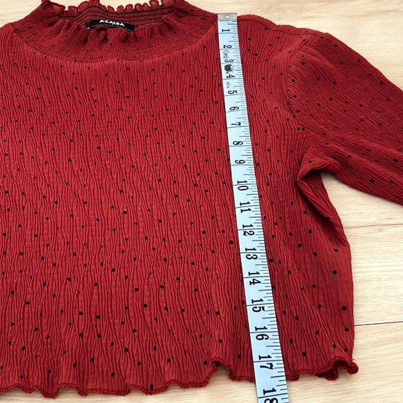 Azalea Polka Dot Sheer Plisse Short Sleeve Mock Neck Rust Color Top Size Small - Picture 10 of 15